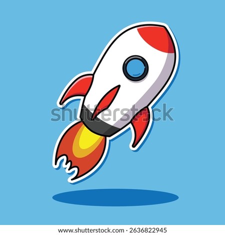 Cartoon space rocket taking off, rocket sticker illustration