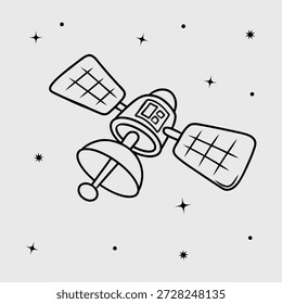 Ilustración de línea delgada de satélite espacial de dibujos animados