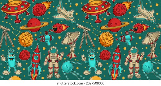 Cartoon space seamless background, this design can be used as wallpaper for a children's room