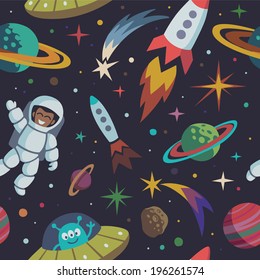 Cartoon space seamless pattern