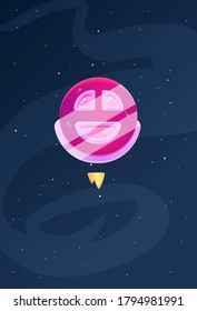 Cartoon Space Ship Circle Level 1 Shine Effect Purple Pink Light Pink Stars Milkyway Background Vector Design