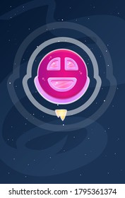 Cartoon Space Ship Circle Level 1 With Wave Effect Purple Pink Light Pink Stars Milkyway Background Vector Design