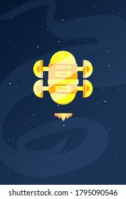 Cartoon Space Ship Oval Level 3 Shine Effect Yellow Stars Milkyway Background Vector Design
