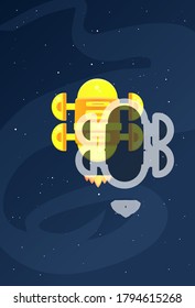 Cartoon Space Ship Oval With Shadow Yellow Stars Milkyway Background Vector Design