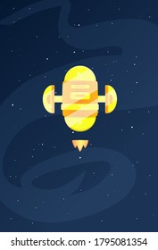 Cartoon Space Ship Oval Shine Effect Yellow Stars Milkyway Background Vector Design
