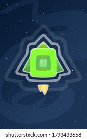 Cartoon Space Ship Square Level 1 With Wave Effect Green Light Green  Stars Milkyway Background Vector Design