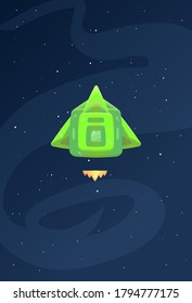 Cartoon Space Ship Square Level 3 Green Light Green  Stars Milkyway Background Vector Design