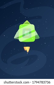 Cartoon Space Ship Square Level 1 Shine Effect Green Light Green  Stars Milkyway Background Vector Design