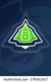 Cartoon Space Ship Square Level 3 With Wave Effect Green Light Green  Stars Milkyway Background Vector Design