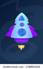 Cartoon Space Ship Triangle Level 3 Purple Blue Stars Milkyway Background Vector Design