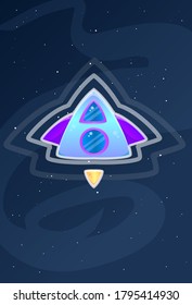 Cartoon Space Ship Triangle Level 1 With Wave Effect Purple Blue Stars Milkyway Background Vector Design