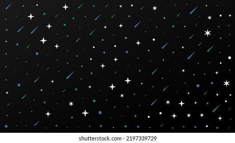 Cartoon space with stars and tiny planets. Night flat starry sky with universe dust. Vector illustration