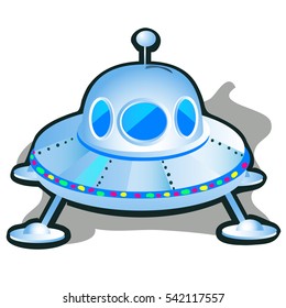 Cartoon space unidentified flying object isolated on white background. UFO. Vector cartoon illustration close-up.