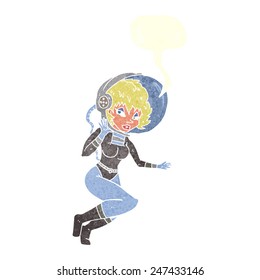 cartoon space woman with speech bubble