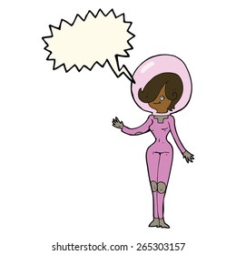 cartoon space woman with speech bubble