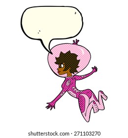 cartoon space woman with speech bubble