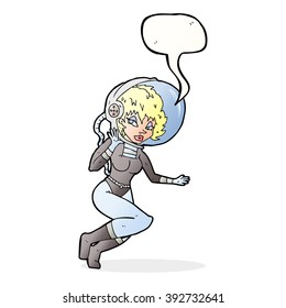 cartoon space woman with speech bubble