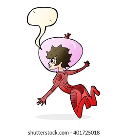 cartoon space woman with speech bubble
