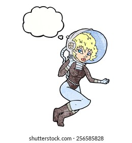 cartoon space woman with thought bubble