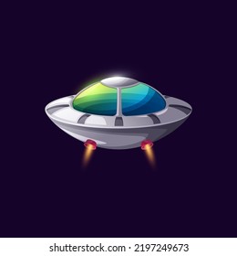 Cartoon spacecraft alien craft isolated ufo saucer ship game animation design icon. Vector alien spaceship, cosmos galaxy invader, satellite. Spaceship extraterrestrial station, futuristic object