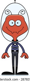 A cartoon spaceman ant smiling.