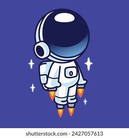 Cartoon spaceman astronaut floating in space