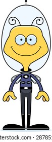 A cartoon spaceman bee smiling.