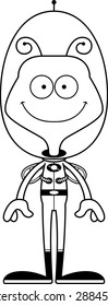 A cartoon spaceman bee smiling.