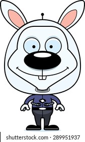 A cartoon spaceman bunny smiling.
