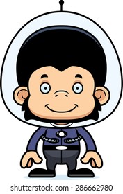 A cartoon spaceman chimpanzee smiling.