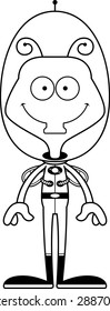 A cartoon spaceman fly smiling.
