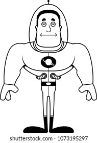 A cartoon spaceman looking bored.