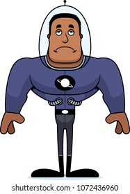A cartoon spaceman looking sad.