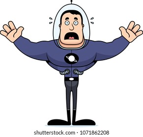 A cartoon spaceman looking scared.
