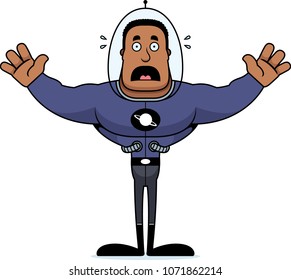 A cartoon spaceman looking scared.