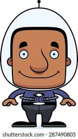A cartoon spaceman man smiling.