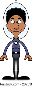 A cartoon spaceman man smiling.