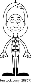 A cartoon spaceman man smiling.