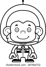 A cartoon spaceman monkey smiling.