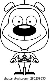 A cartoon spaceman puppy smiling.