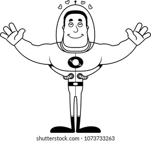 A cartoon spaceman ready to give a hug.