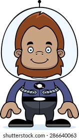 A cartoon spaceman sasquatch smiling.