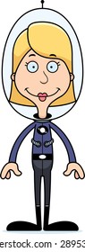 A cartoon spaceman woman smiling.