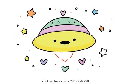 Cartoon Spaceship-Kinderillustrationen und VektorPoster-Design