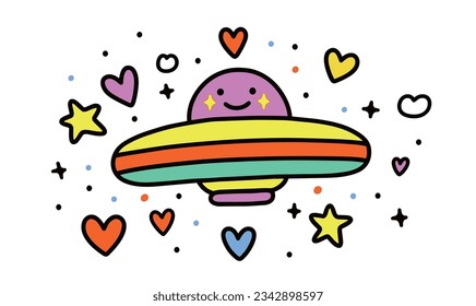 Cartoon Spaceship-Kinderillustrationen und VektorPoster-Design