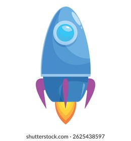 Cartoon spaceship flying with fire, representing space travel and exploration