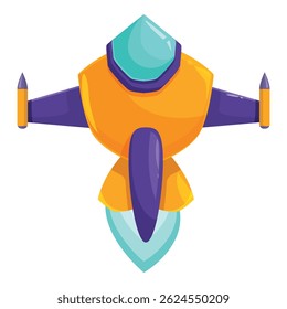 Cartoon spaceship flying at high speed and leaving a blue trail