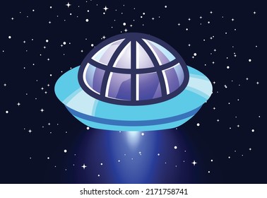 Cartoon Spaceship Flying Through Starry Galaxy Extraterrestrial Vehicle for Kids Fun Space Adventure