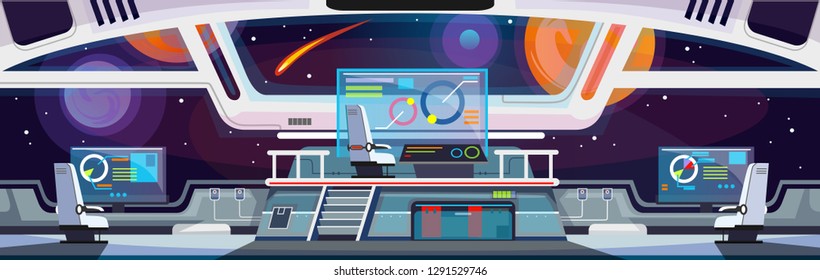 Cartoon Spaceship Interior Design. Vector Illustration