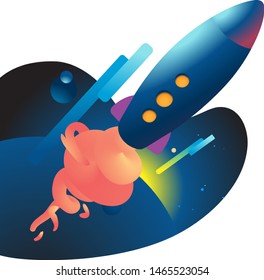 Cartoon spaceship launch - Isolated vector illustration - Vector